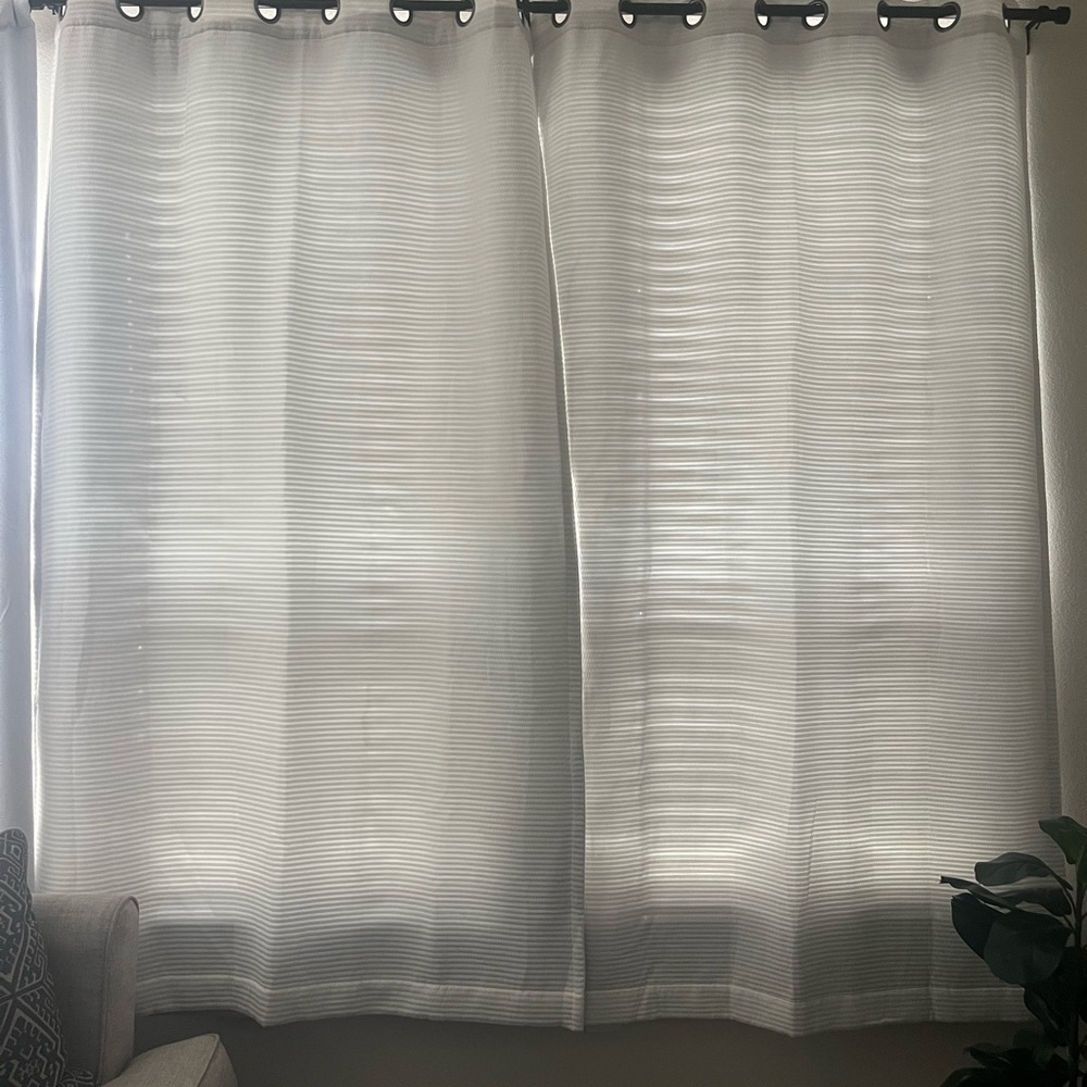 UGG White Room Darkening Curtains with Textured Stripes (2)